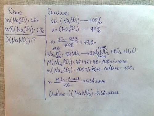 Какое количество вещества соли образуется при взаимодействии карбоната натрия массой 20 г,содержащег