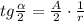 tg \frac{\alpha}{2} = \frac{A}{2} \cdot \frac{1}{r}