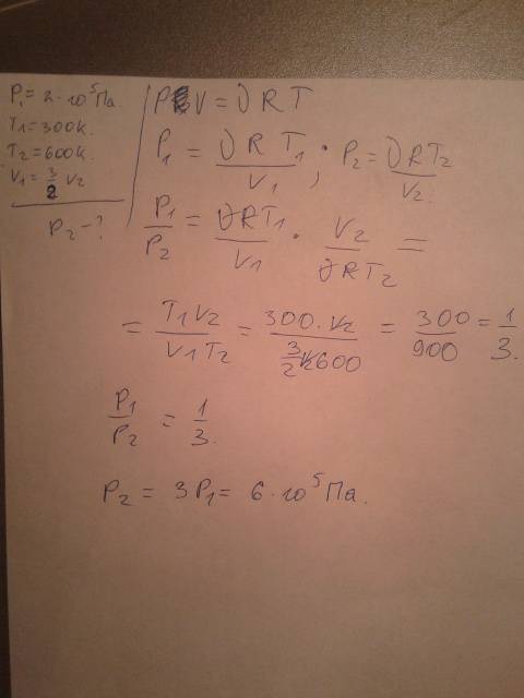 Давление газа в сосуде с подвижным поршнем - 2 атм. температура газа - 27 градусов цельсия. газ нагр