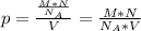 p=\frac{\frac{M*N}{N_A}}{V}=\frac{M*N}{N_A*V}