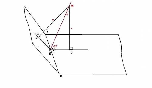 Внутри двугранного угла 120 градусов дана точка м,удалена от каждой из граней на расстояние m.найдит