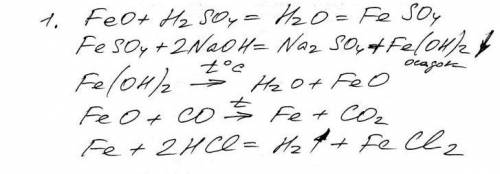 Осуществить цепочку превращений,тип каждой реакции 1)> > fe(oh)> feo > > fecl2 2)>