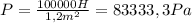 P= \frac{100000H}{1,2m^2} =83333,3Pa