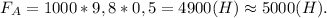 F_A=1000*9,8*0,5=4900(H)\approx5000(H).