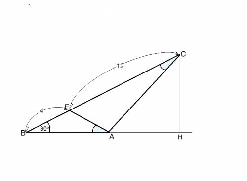 Найдите площадь треугольника авс , если известно , что точка е делит вс на части 4 см и 12 см,считая