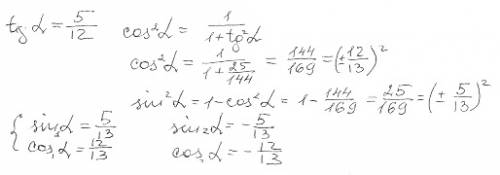 Відомо, що тангенс кута а дорівнює 5 поділено рискою дробу на 12. знайдіть сінус і косинус кута а.