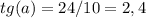 tg(a)=24/10=2,4