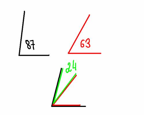 Счертежами мне нужно не обьяснение а сам чертеж как вложение ; ; 1-угол 63 градуса , другой - 87 гра