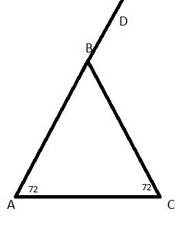 Втреугольнике abc ac = bc, угол c = 72(градуса). найдите внешний угол cbd ответ в градусах.