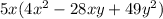 5x(4x^2-28xy+49y^2)