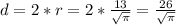 d=2*r= 2* \frac{13}{\sqrt{\pi}}=\frac{26}{\sqrt{\pi}}