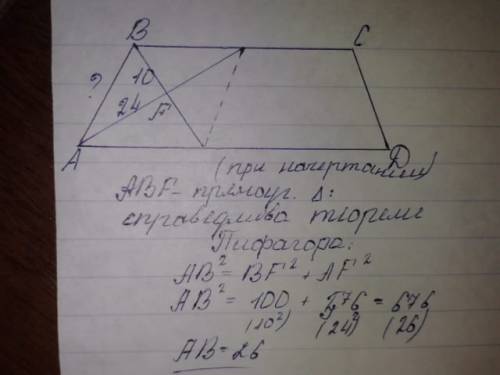 Бессектриса углов а и в при боковой стороне ав трапеции авсd пересекаются в точке f.найдите ab , af=