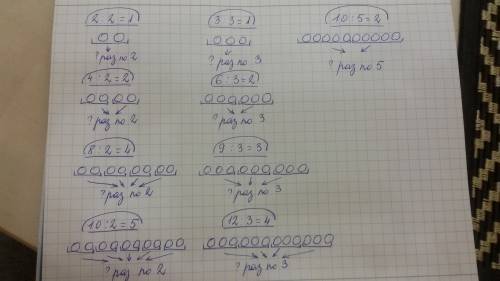 Сделайте схематический рисунок и вычисли: 1) 2 деленное на 2, 4 деленное на 2, 8 деленное на 2, 10 д