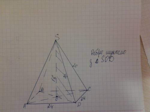 По братски : ) надо ( высота правильной четырехугольной пирамиды равна 16см, сторона ее основания=24