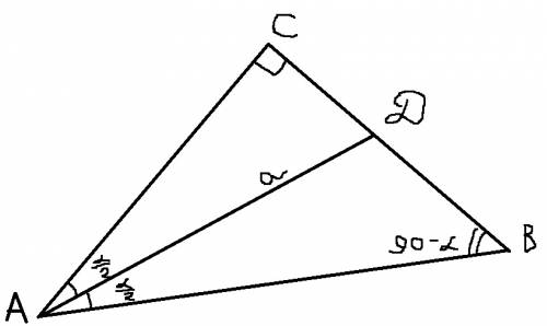 Втреугольнике abc угол c 90 градусов, биссектриса ad равна a, угол a = альфа. найдите bd. если можно