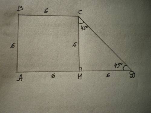 Найдите площадь прямоугольной трапеции, у которой каждая из двух меньших смежных сторон равна 6 см,