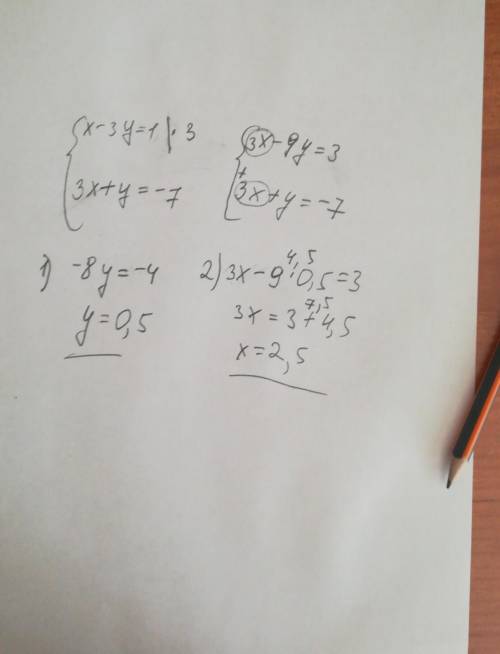 Решить систему уравнений x-3y=1 3x+y=-7​