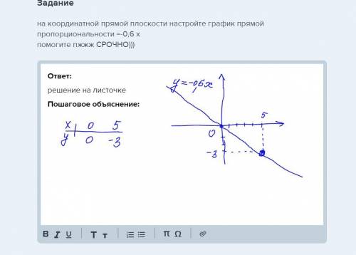 На координатной прямой плоскости настройте график прямой пропорциональности =-0,6 x ​