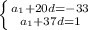 \left \{ {{a_1+20d=-33} \atop {a_1+37d=1}} \right.