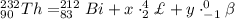 ^{232}_{90}Th=^{212}_{83}Bi+x\cdot ^4_2У+y\cdot _{-1}^0\beta