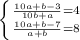 \left \{ {{\frac{10a+b-3}{10b+a}=4}\atop {\frac{10a+b-7}{a+b}=8}} \right.