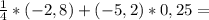 \frac{1}{4} *(-2,8)+(-5,2)*0,25=