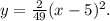 y=\frac{2}{49}(x-5)^2.