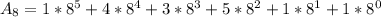 A_{8}=1* 8^{5} + 4* 8^{4}+3* 8^{3}+5* 8^{2}+1* 8^{1}+1* 8^{0}