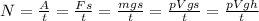 N=\frac {A}{t}=\frac {Fs}{t}=\frac {mgs}{t}=\frac {pVgs}{t}=\frac {pVgh}{t}