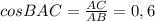 cosBAC=\frac{AC}{AB}=0,6