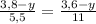 \frac{3,8-y}{5,5} = \frac{3,6-y}{11}