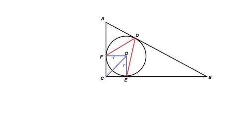 Втреугольник авс с прямым углом с вписана окружность с центром о,касающаяса сторон ав,вс и са в точк