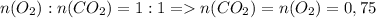 n(O_2):n(CO_2)=1:1=n(CO_2)=n(O_2)=0,75