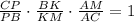 \frac{CP}{PB}\cdot \frac{BK}{KM}\cdot\frac{AM}{AC} =1