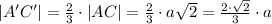 |A'C'|=\frac{2}{3}\cdot|AC|=\frac{2}{3}\cdot a\sqrt{2}=\frac{2\cdot\sqrt{2}}{3}\cdot a