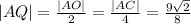 |AQ| = \frac{|AO|}{2} = \frac{|AC|}{4} = \frac{9\sqrt{2}}{8}