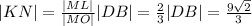 |KN| = \frac{|ML|}{|MO|}|DB| = \frac{2}{3}|DB| = \frac{9\sqrt{2}}{3}