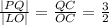 \frac{|PQ|}{|LO|} = \frac{QC}{OC} = \frac{3}{2}