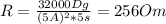 R=\frac{32000Dg}{(5A)^2*5s}=256Om