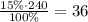 \frac{15\%\cdot240}{100\%}=36