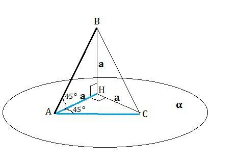 Наклонная ab образует с плоскостью альфа угол 45°, а прямая ac, лежащая в плоскости альфа, составляе