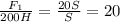 \frac{F_1}{200H}=\frac{20S}{S}=20