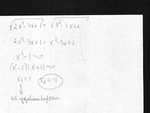 Квадратный корень 2x^2-3x+1=квадратный кореньx^2-3x+2=0 решить нужно)