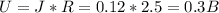 U=J*R=0.12*2.5=0.3B