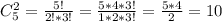 C_{5}^2=\frac{5!}{2!*3!}=\frac{5*4*3!}{1*2*3!}=\frac{5*4}{2}=10