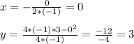 x=-\frac{0}{2*(-1)}=0\\ \\ y=\frac{4*(-1)*3-0^2}{4*(-1)}=\frac{-12}{-4}=3