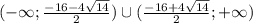 (-\infty;\frac{-16-4\sqrt{14}}{2})\cup(\frac{-16+4\sqrt{14}}{2};+\infty)