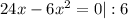 24x-6x^2=0 |:6