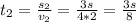 t_2=\frac{s_2}{v_2}=\frac{3s}{4*2}=\frac{3s}{8}