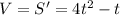 V=S'=4t^{2}-t